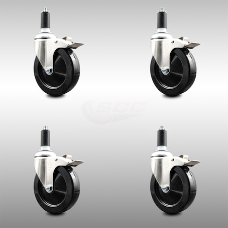 Service Caster 5 Inch 316SS Hard Rubber Wheel Swivel 1-1/4 Inch Stem Caster Set Lock Brake SCC SCC-SS316TTLEX20S514-HRS-114-4